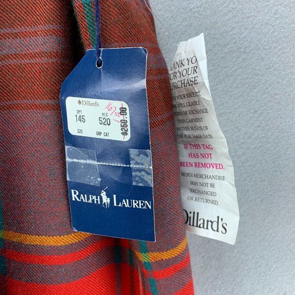 **SOLD**Vintage Ralph Lauren Skirt Womens 12 Wool Plaid Fringe Long Wrap Red - Picture 15 of 16